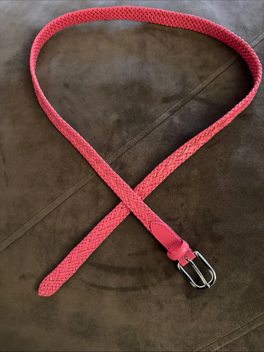 Talbots intricate Braided Coral-Pink Women's Belt with Silver Buckle 1” wide